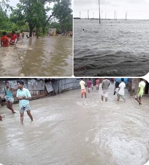 কুতুবদিয়ায় বেড়িবাঁধ ভেঙে  জোয়ারে পানিতে ১০ গ্রাম প্লাবিত